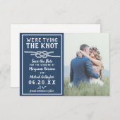 Save The Date Mariage Tying Knot Simple Photo marine (Devant / Derrière)