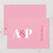 Save The Date Mariage Typographie Rose Magenta Vibrant Monogramm (Devant / Derrière)