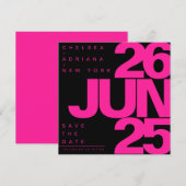 Save The Date Mariage Typographie Rose Noir Gras (Devant / Derrière)
