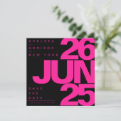 Save The Date Mariage Typographie Rose Noir Gras (Debout devant)