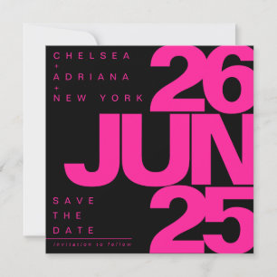 Save The Date Mariage Typographie Rose Noir Gras