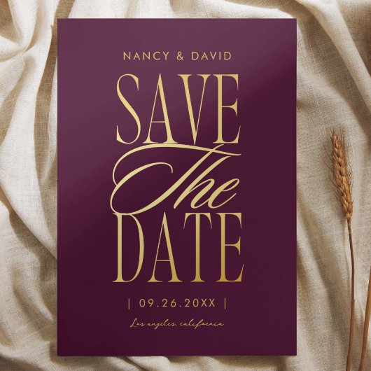 Save The Date Mariage Typographie Script Or Et Bourgogne