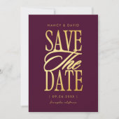 Save The Date Mariage Typographie Script Or Et Bourgogne (Devant)