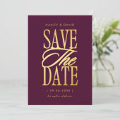Save The Date Mariage Typographie Script Or Et Bourgogne (Debout devant)