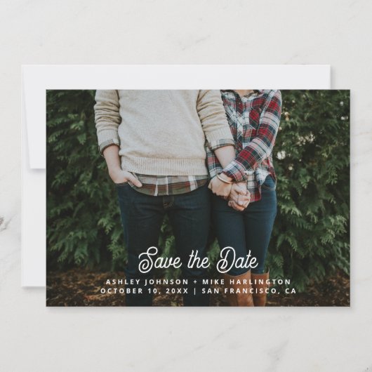 Save The Date Mariage typographique simple et moderne en blanc (Devant)