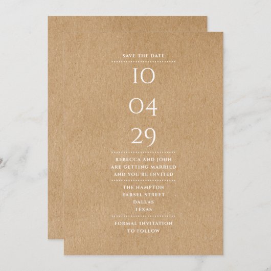 Save The Date Mariage typographique simple rustique (Devant / Derrière)