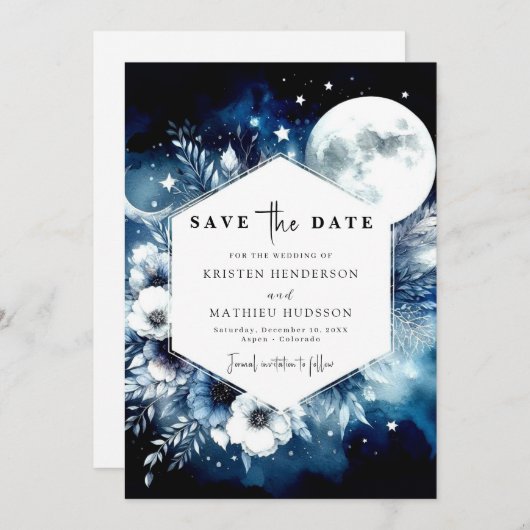 Save The Date Mariage unique à éclairage lune minimal (Devant / Derrière)