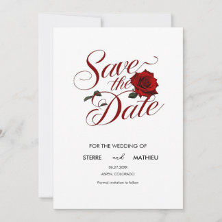 Save The Date Mariage unique de rose rouge