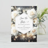 Save The Date Mariage unique Digital White Roses (Debout devant)