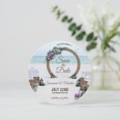 Save The Date Mariage unique en bois Arbor Beach Flowers (Debout devant)