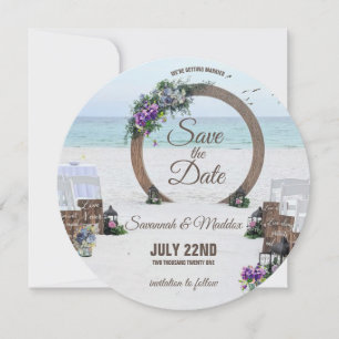 Save The Date Mariage unique en bois Arbor Beach Flowers