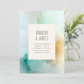 Save The Date Mariage Unique Moderne Abstrait Bleu Vert Orange (Debout devant)