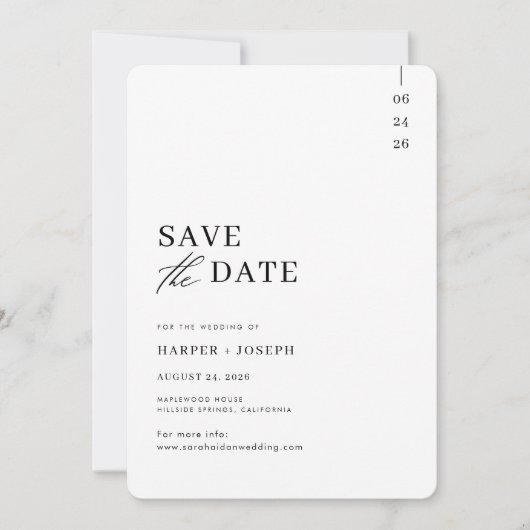 Save The Date Mariage Unique Moderne Noir et Blanc (Devant)