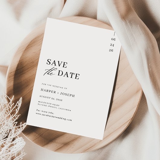 Save The Date Mariage Unique Moderne Noir et Blanc
