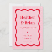 Save The Date Mariage unique Retro Pink and Red Squiggle (Devant)