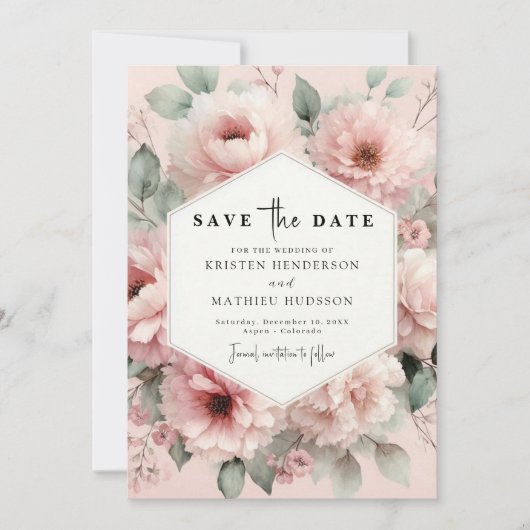 Save The Date Mariage unique rose rose élégant (Devant)