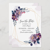 Save The Date Mariage végétal géométrique violet (Devant / Derrière)