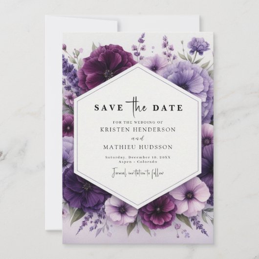 Save The Date Mariage végétal minimaliste Boho violet (Devant)