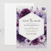 Save The Date Mariage végétal minimaliste Boho violet (Devant / Derrière)