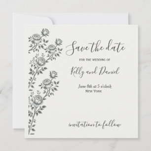 Save The Date Mariage végétal noir blanc Boho minimaliste