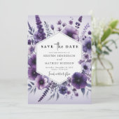 Save The Date Mariage végétal pourpre botanique minimal (Debout devant)