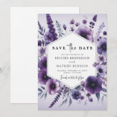 Save The Date Mariage végétal pourpre botanique minimal (Devant / Derrière)