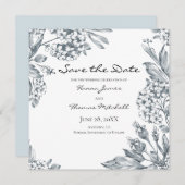 Save The Date Mariage végétal vintage gris (Devant / Derrière)