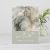 Save The Date Mariage vert Abstrait moderne de la peinture (Debout devant)