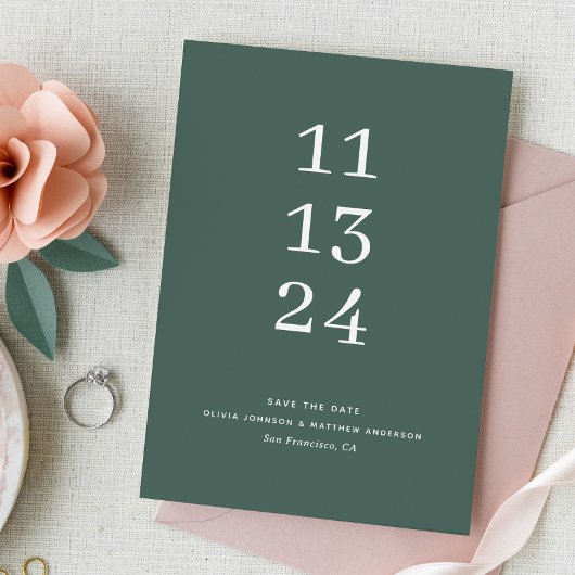 Save The Date Mariage Vert Ardoise Foncé | Eucalyptus Profond Mo