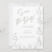 Save The Date Mariage vert blanc et saga (Devant)