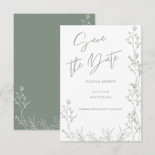 Save The Date Mariage vert blanc et saga