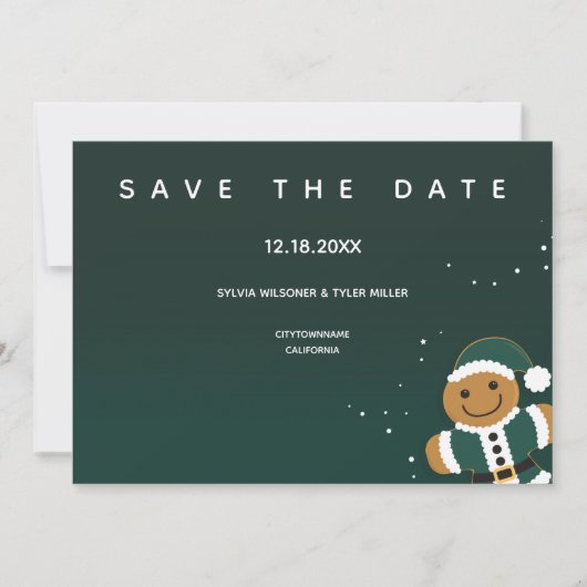 Save The Date Mariage Vert Blanc Gingerbread Père Noël Whimsical (Devant)