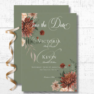 Save The Date Mariage vert Boho Peach & Rust Floral Sage