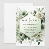 Save The Date Mariage vert chic et modifiable (Devant / Derrière)