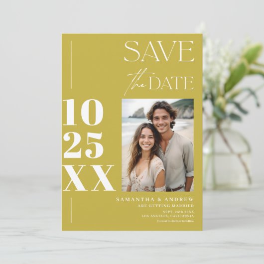 Save The Date Mariage vert chic moderne simple écriture chic (Debout devant)