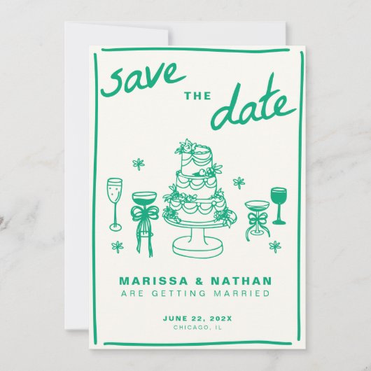 Save The Date Mariage vert combiné (Devant)
