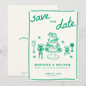 Save The Date Mariage vert combiné (Devant / Derrière)