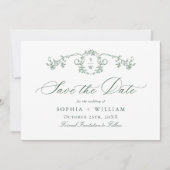 Save The Date Mariage vert de l'âge orné victorien Grace Floral (Devant)