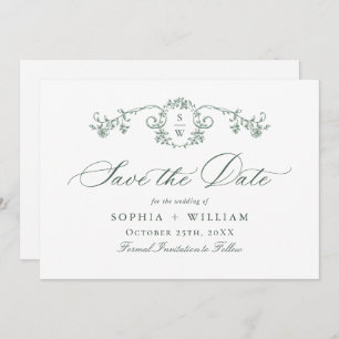 Save The Date Mariage vert de l'âge orné victorien Grace Floral