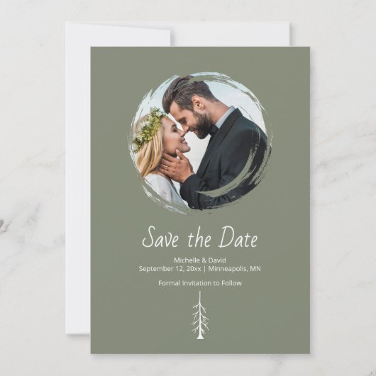 Save The Date Mariage vert Décontracté Sage Rustique Pine Tree (Devant)