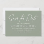Save The Date Mariage vert décontracté Script Sage (Devant)
