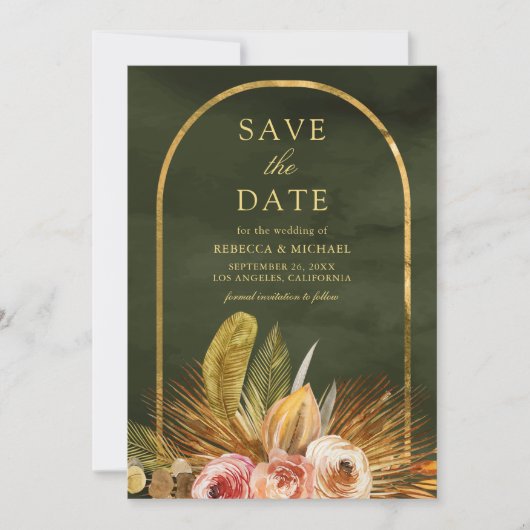 Save The Date Mariage vert Earl Floral Arch Gold Sage (Devant)