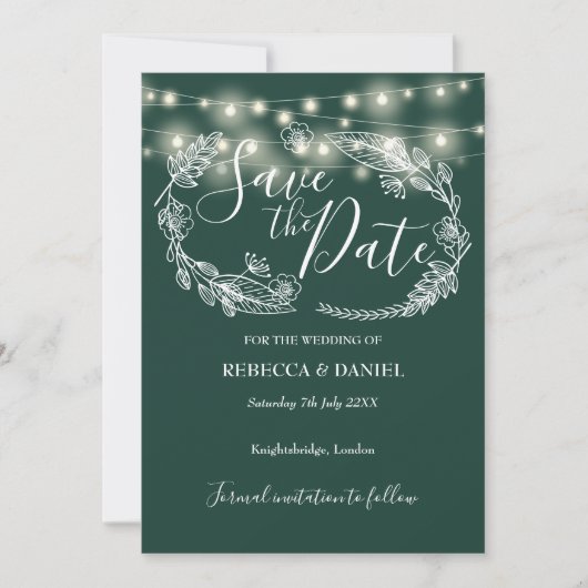 Save The Date Mariage vert émeraude floral (Devant)