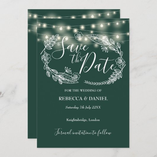 Save The Date Mariage vert émeraude floral (Devant / Derrière)