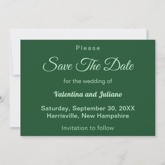 Save The Date Mariage vert Émeraude Monochrome Enregistrer La Da (Devant)