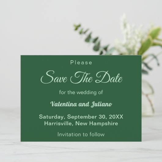 Save The Date Mariage vert Émeraude Monochrome Enregistrer La Da (Debout devant)