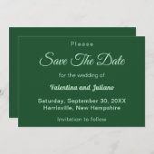 Save The Date Mariage vert Émeraude Monochrome Enregistrer La Da (Devant / Derrière)