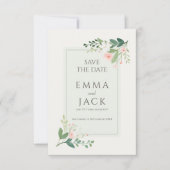 Save The Date Mariage vert et rose floral doux enregistrer la da (Devant)
