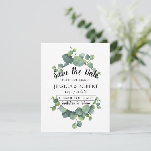 Save The Date Mariage vert Eucalyptus Enregistrer la date (Debout devant)