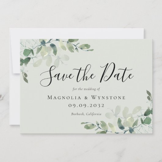 Save The Date Mariage vert Eucalyptus Sage (Devant)